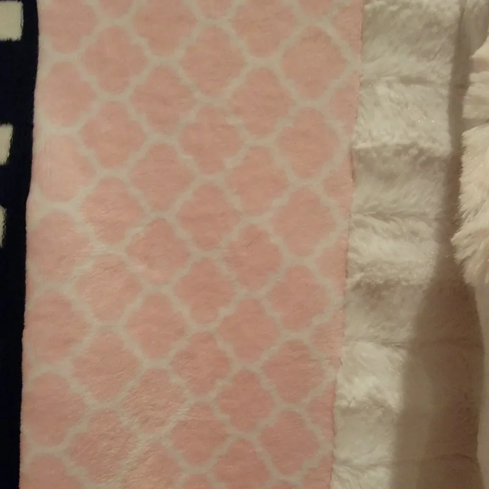 Handmade Minky Elephant Blanket 48x34 Large Plush Pink Navy Soft Throw Baby Gift